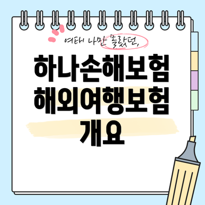 하나손해보험 해외여행보험 개요