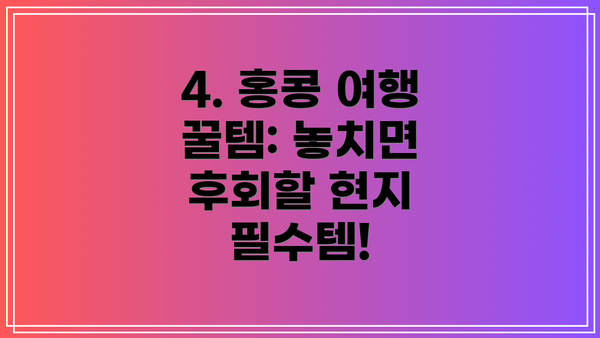 4. 홍콩 여행 꿀템: 놓치면 후회할 현지 필수템!