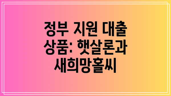 정부 지원 대출 상품: 햇살론과 새희망홀씨